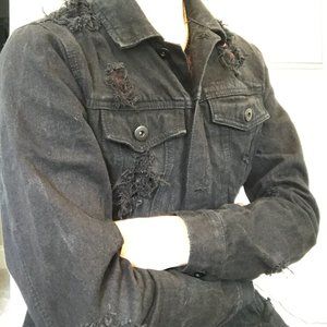 Destroyed Black Denim Jacket - Fashion Nova